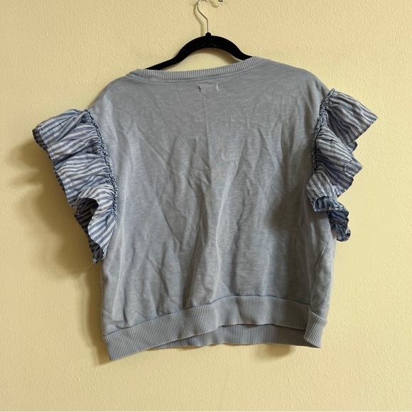 Anthropologie Pilcro Chambray Flutter-Sleeve Sweatshirt Tee Blouse Top - Picture 5 of 5
